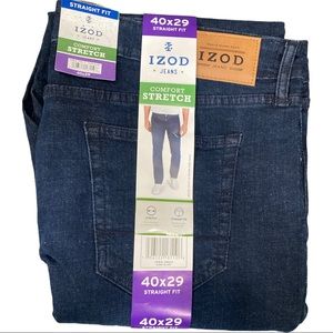 NWT IZOD Men’s Straight Fit Comfort Stretch Dark Wash Jeans Size 40/29